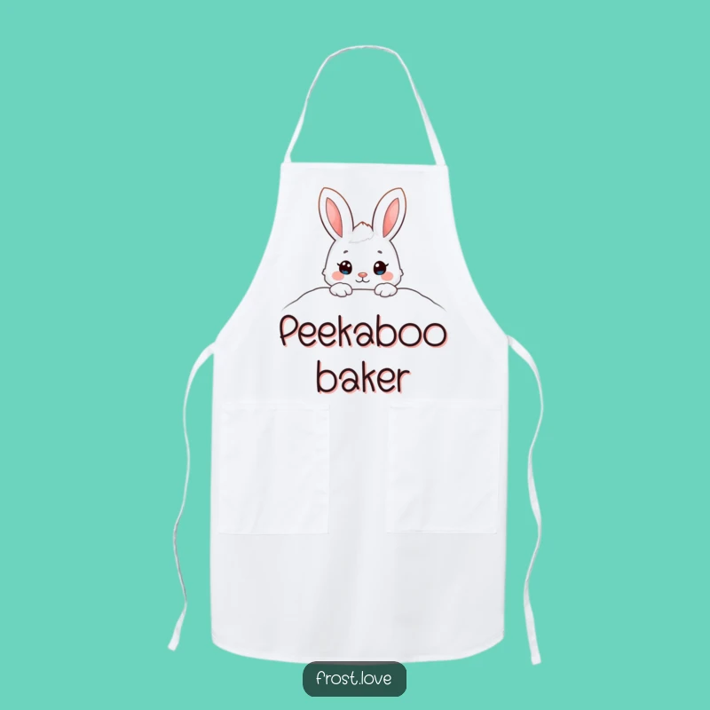 Funny Snow Bunny Peeking Apron: Cook with Cuteness, Perfect Winter Gift