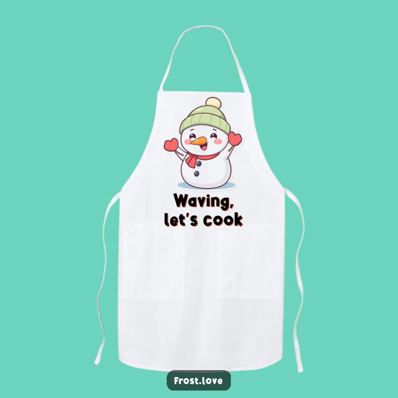 Funny Snowman Waving Apron: Kitchen Winter Fun Gift