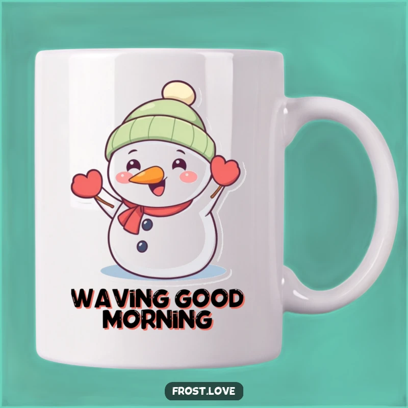 Funny Snowman Waving Mug: Cheerful Winter Friend Gift