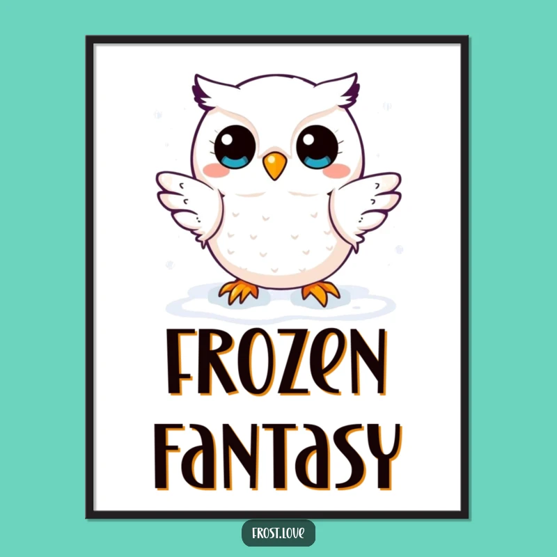 Funny Kawaii Snow Owl Digital Art: Instant Winter Whimsy, Perfect Gift