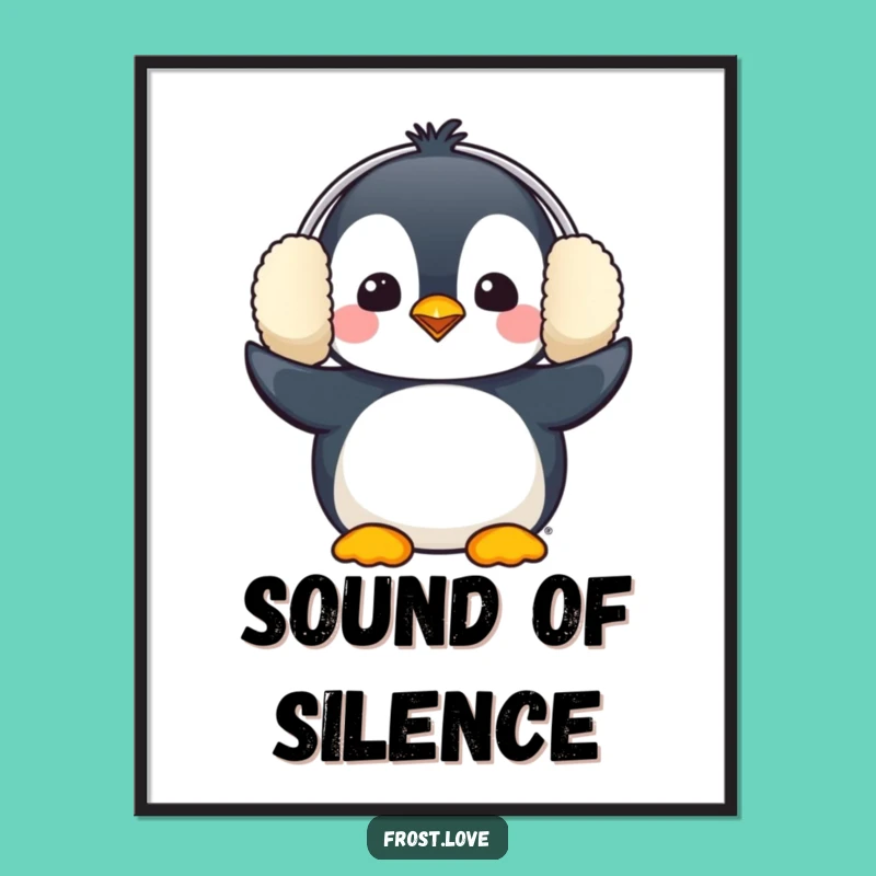 Funny Penguin Earmuffs Digital Art Print: Comical Bird Art Gift