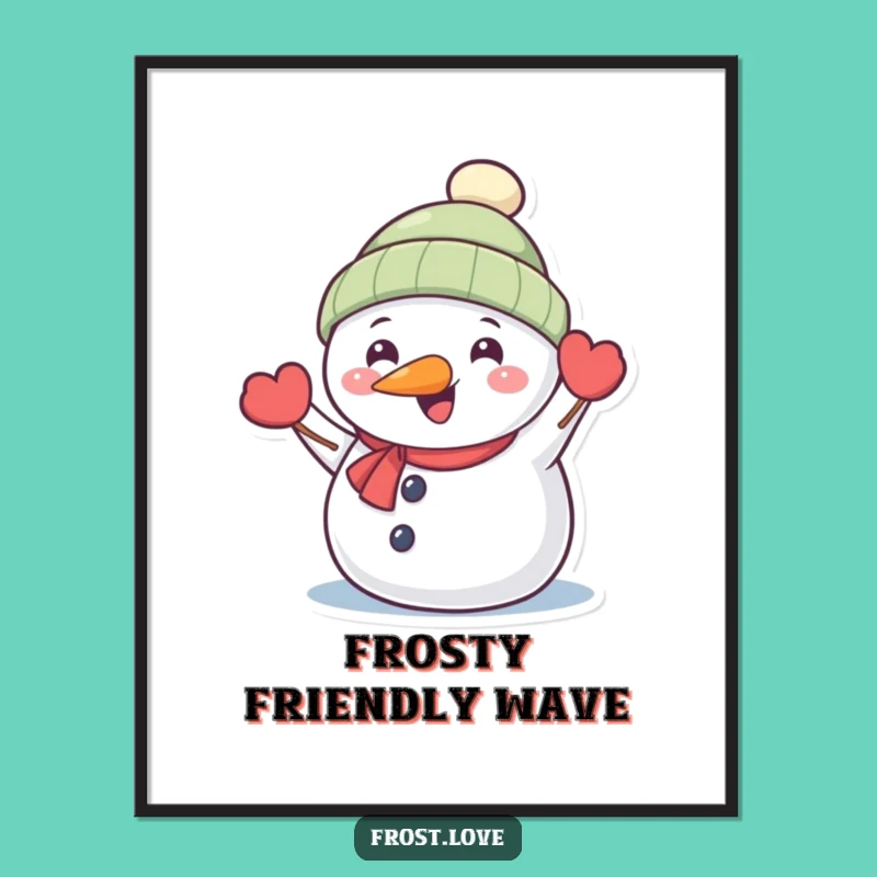 Funny Snowman Waving Digital Art Print: Cheerful Winter Art Gift