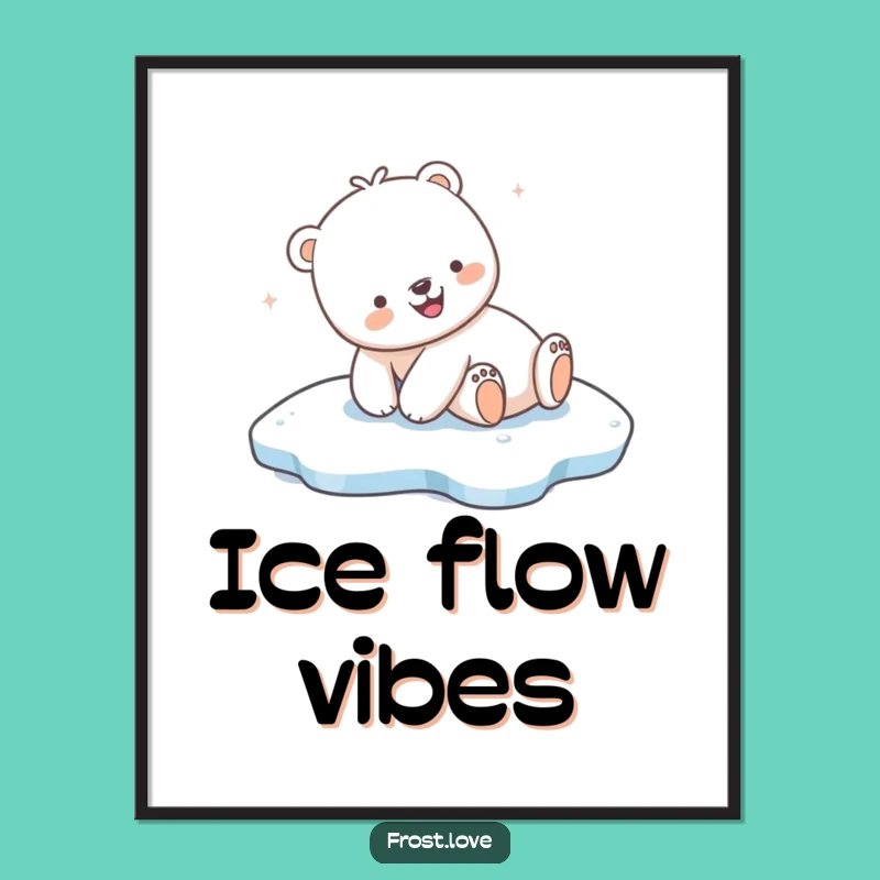 Funny Kawaii Polar Bear Sliding Digital Art Print: Arctic Joy Gift