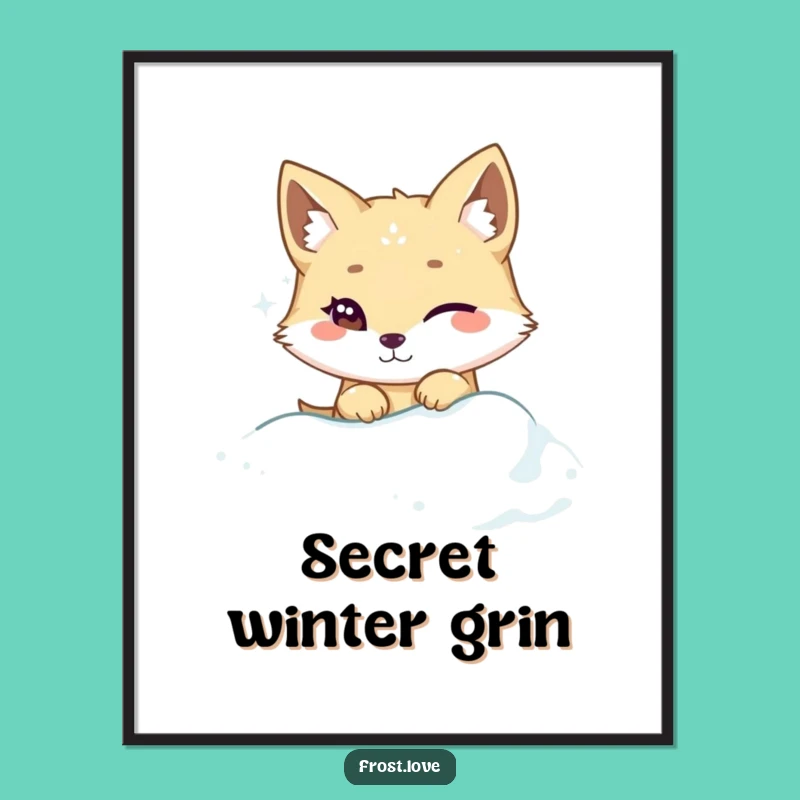 Funny Arctic Fox Winking Digital Art Print: Sly Animal Art Gift