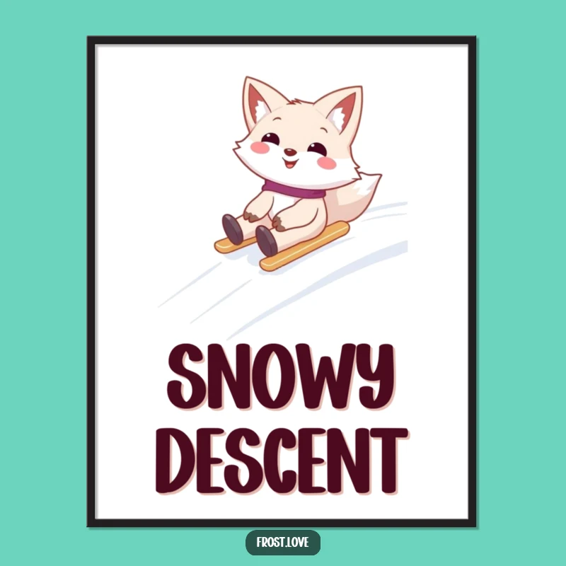 Funny Snow Fox Sliding Digital Art: Instant Winter Thrills, Perfect Gift