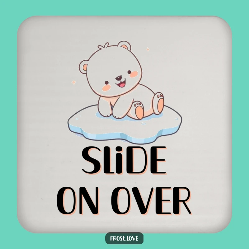 Funny Kawaii Polar Bear Sliding Drink Coaster: Arctic Table Protection Gift