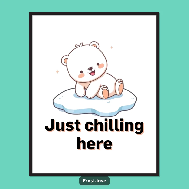 Funny Kawaii Polar Bear Sliding Poster: Joyful Arctic Wall Art Gift