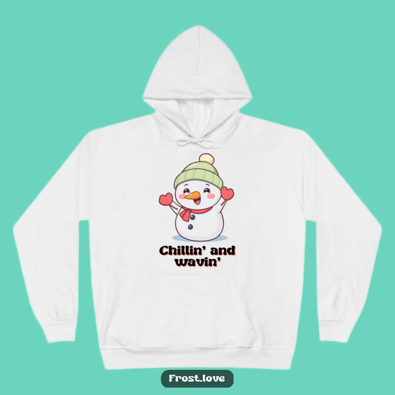 Funny Snowman Waving Hoodie: Cozy Winter Friend Comfort Gift