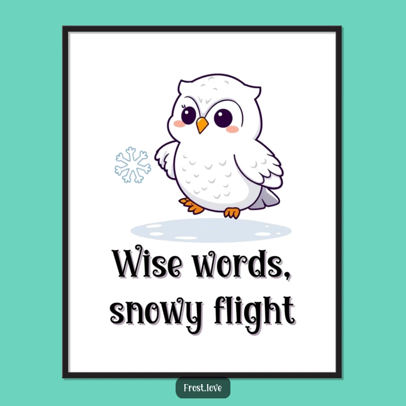Free Printable Wall Art: Playful Kawaii Snowy Owl and Snowflake!