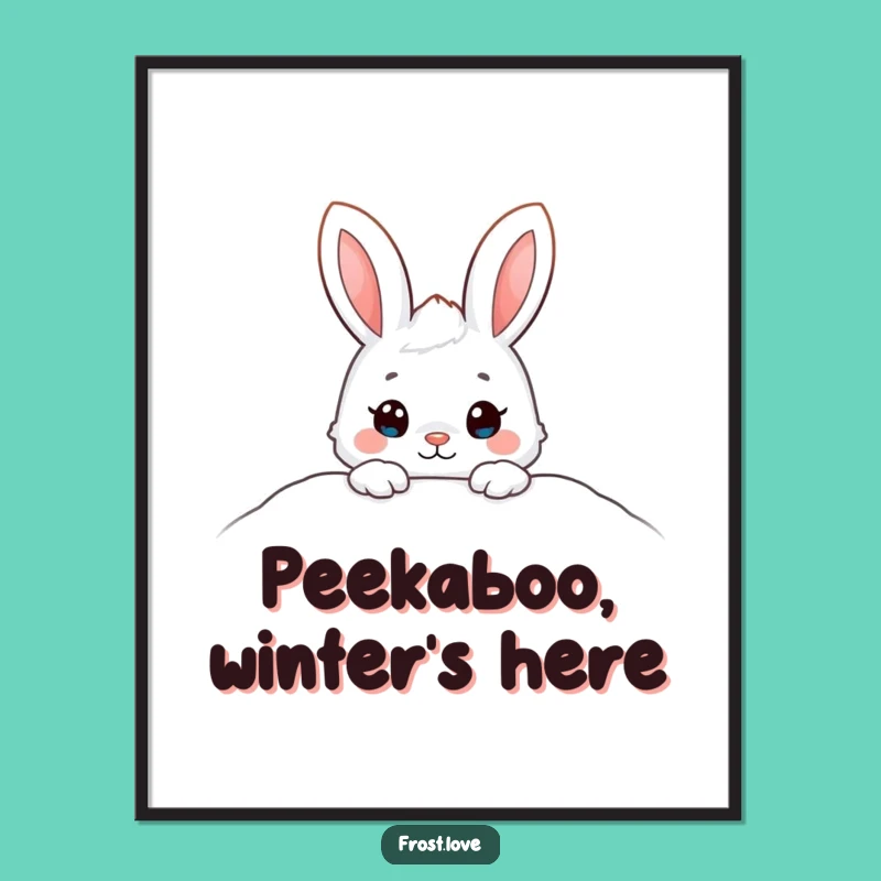 Free Printable Wall Art: Snow Bunny Peeking, Whimsical Downloadable Decor