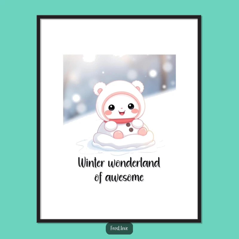 Free Printable Wall Art: Funny Snow Creature Rolling, Whimsical Downloadable Decor