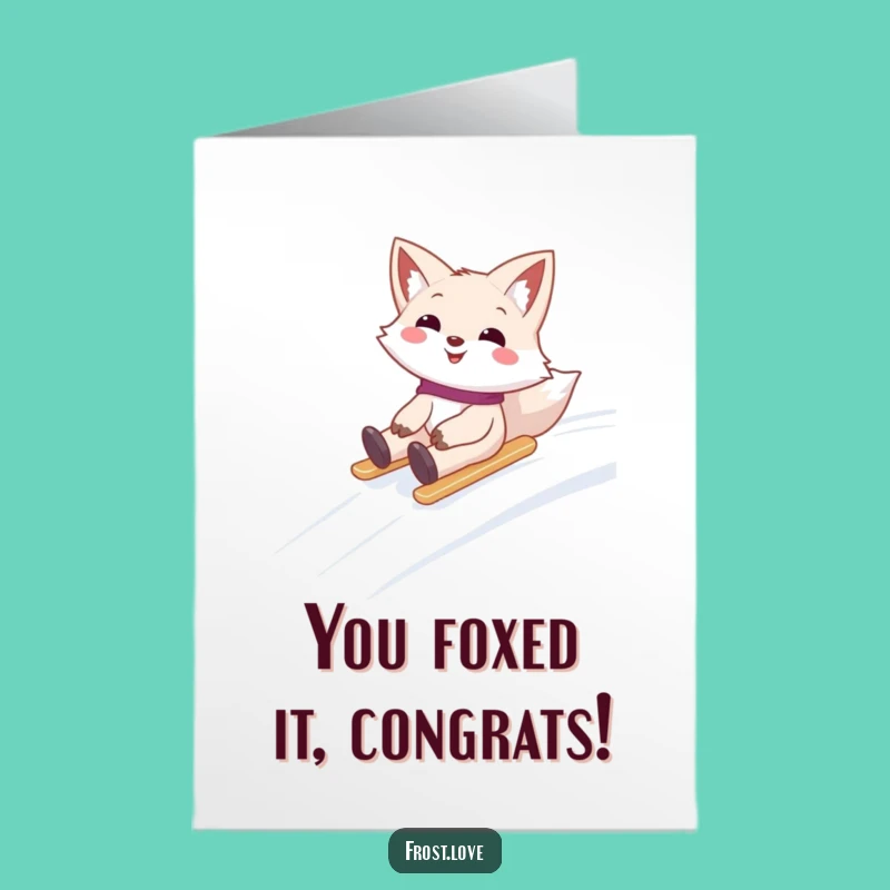 Free Printable Congrats Card: Snow Fox Sliding, Ideal DIY Congratulations Gift