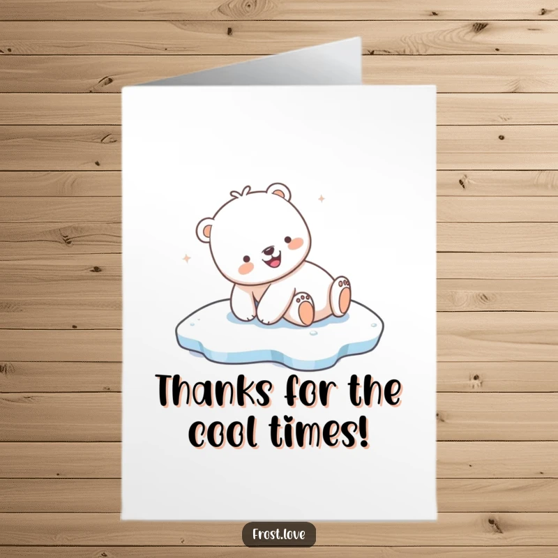 Funny Free Printable Thank You Card: Kawaii polar bear sliding on ice, showing appreciation.